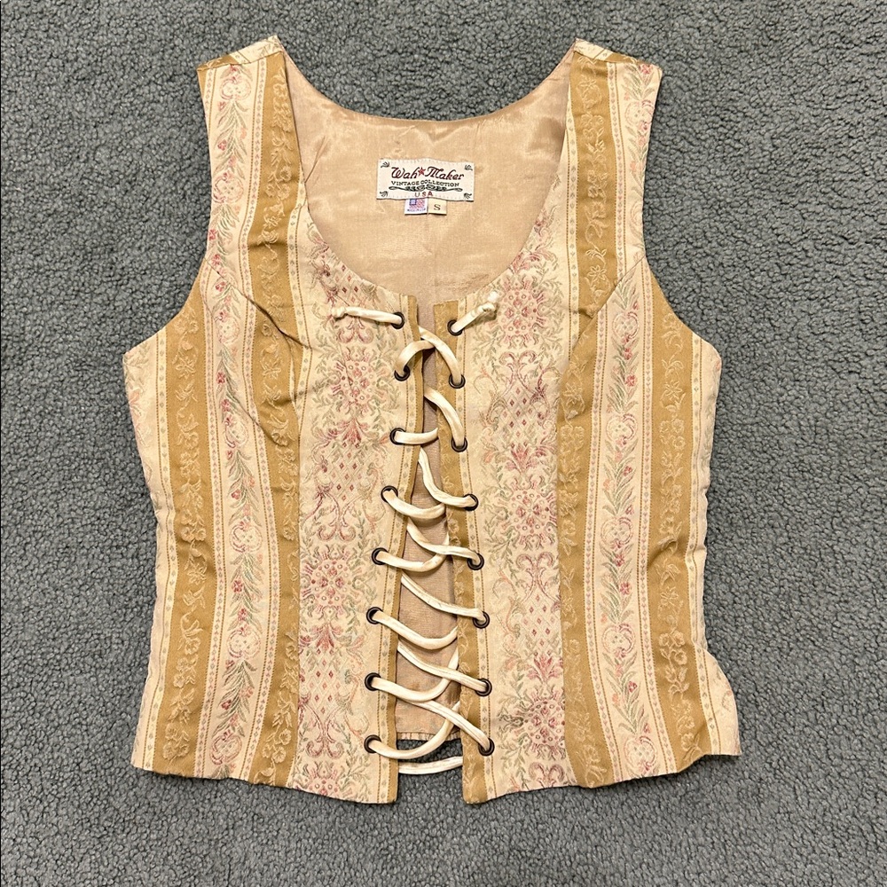 WAH MAKER Vintage Floral Corset Vest Ren Faire Old West Costume Cosplay